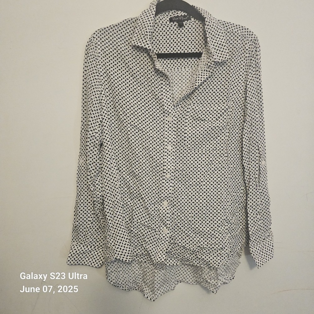 Rayon Women's Large Button Up Collared Velvet Heart Blouse Flowy Business Preppy